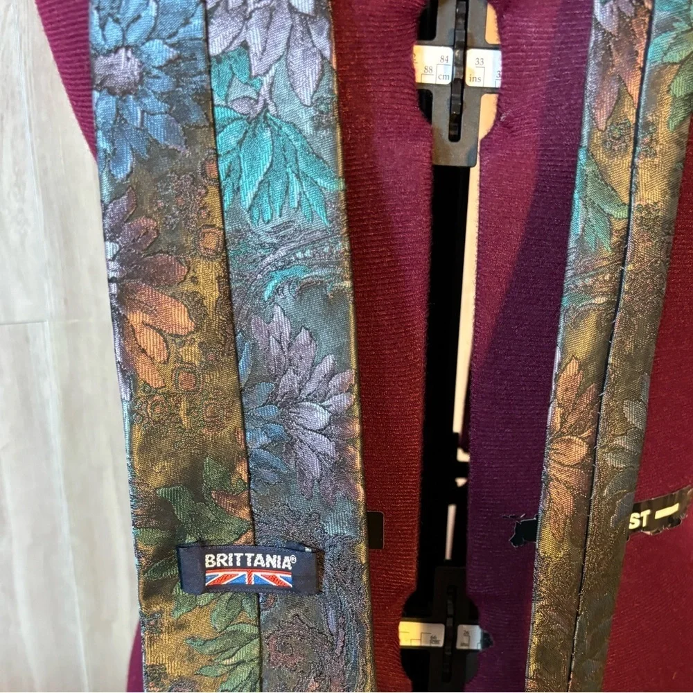 Brittania Floral Men’s Necktie in Dark Grey Teal and Purple Tones